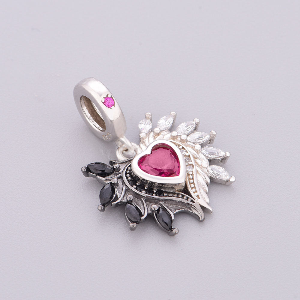 "Duality Resonance" - 925 Sterling Silver Angel & Devil Wing Heart Dangle Charm
