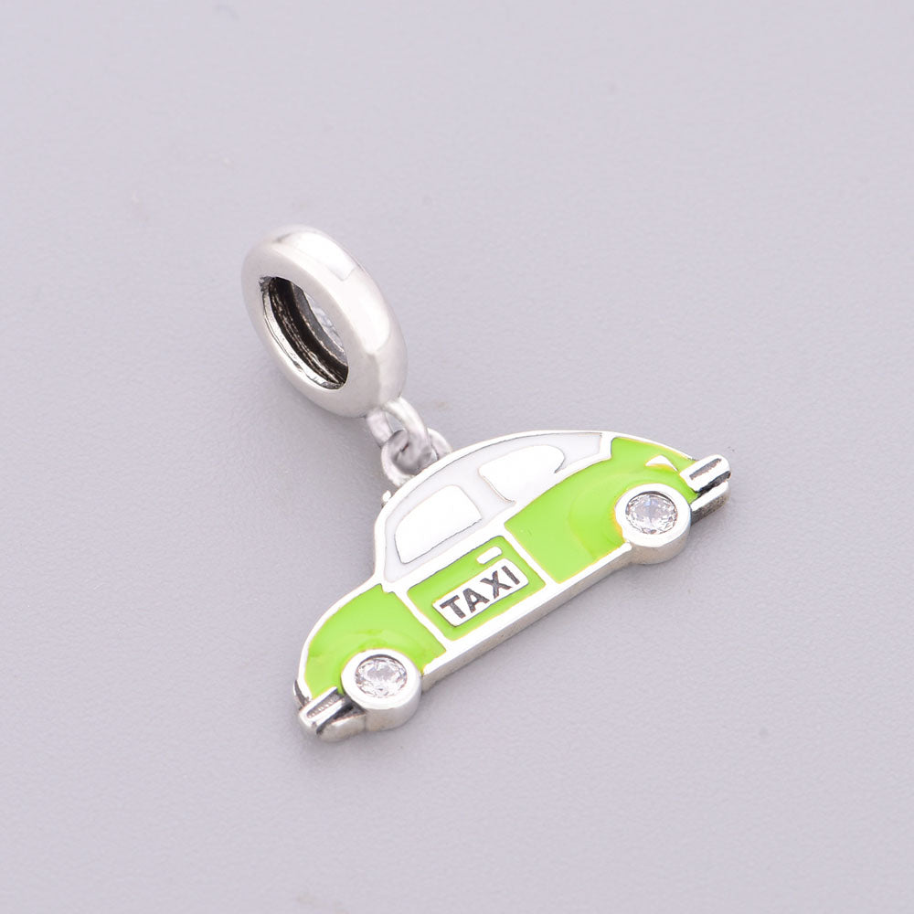 "Urban Resonance" - 925 Sterling Silver Green Taxi Dangle Charm