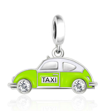"Urban Resonance" - 925 Sterling Silver Green Taxi Dangle Charm