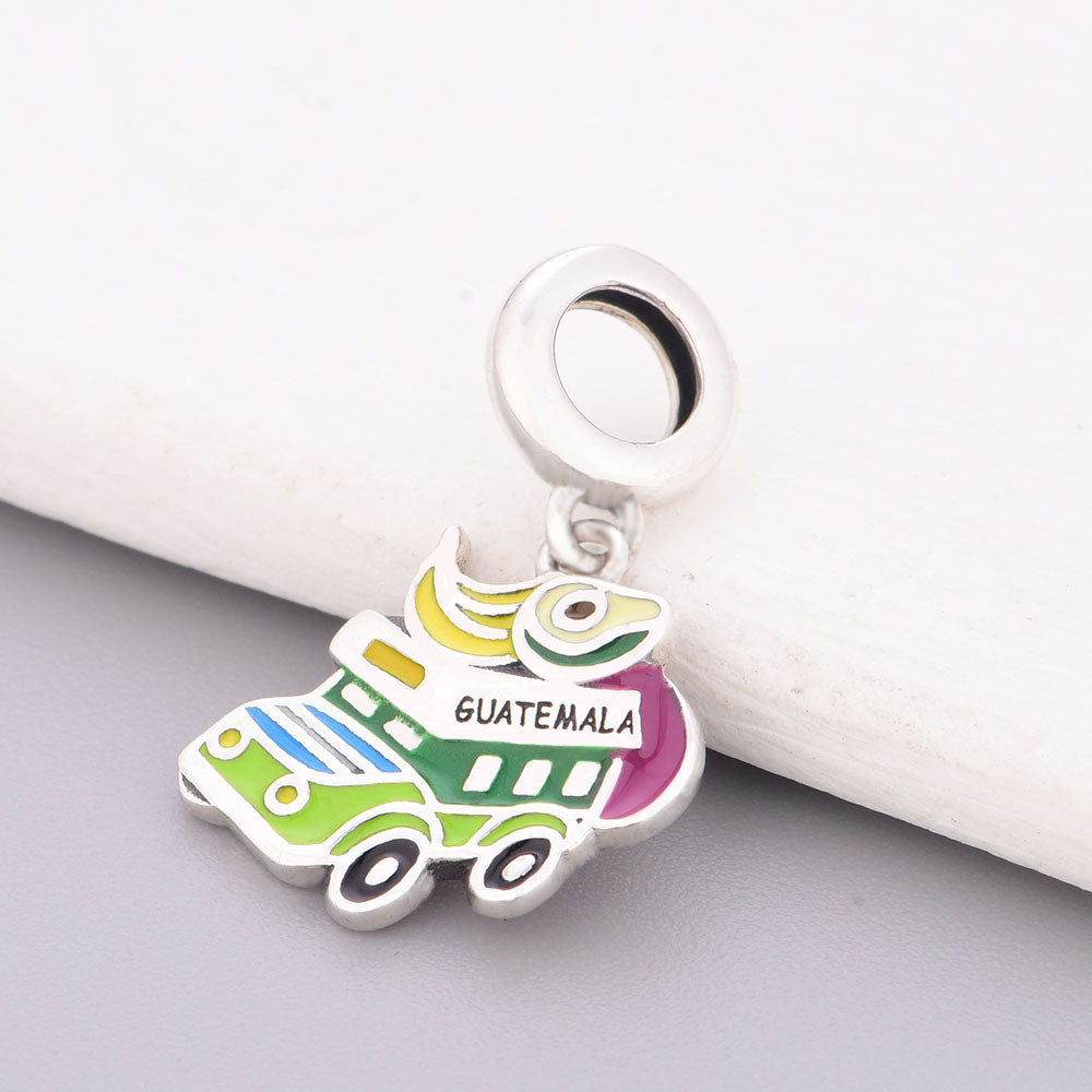 "Ecuador Pulse" - 925 Sterling Silver Tropical Bus Dangle Charm