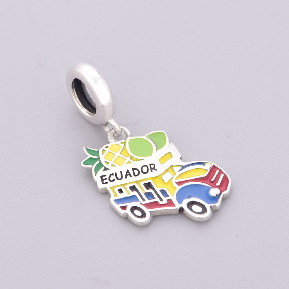 "Guatemala Pulse" - 925 Sterling Silver Colorful Miracle Bus Dangle Charm