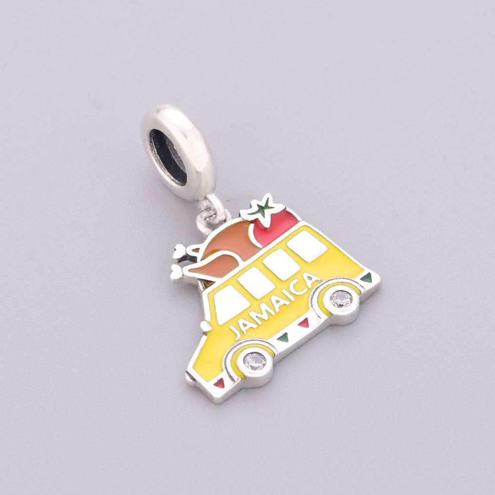 "Jamaica Flavor" - 925 Sterling Silver Food Bus Dangle Charm