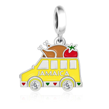 "Jamaica Flavor" - 925 Sterling Silver Food Bus Dangle Charm