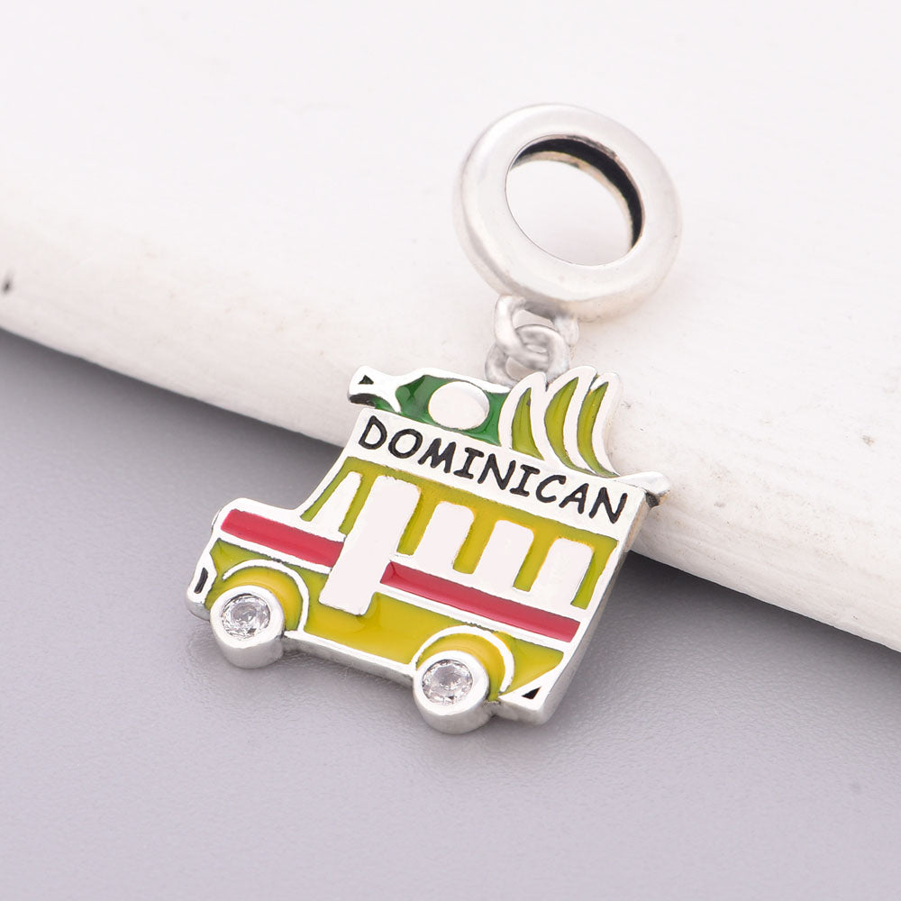 "Tropical Resonance" - 925 Sterling Silver Dominican Bus Dangle Charm