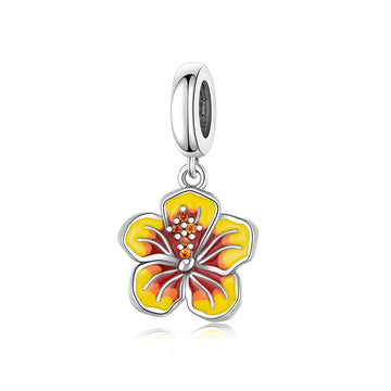 "Tropical Resonance" - 925 Sterling Silver Hibiscus Flower Dangle Charm