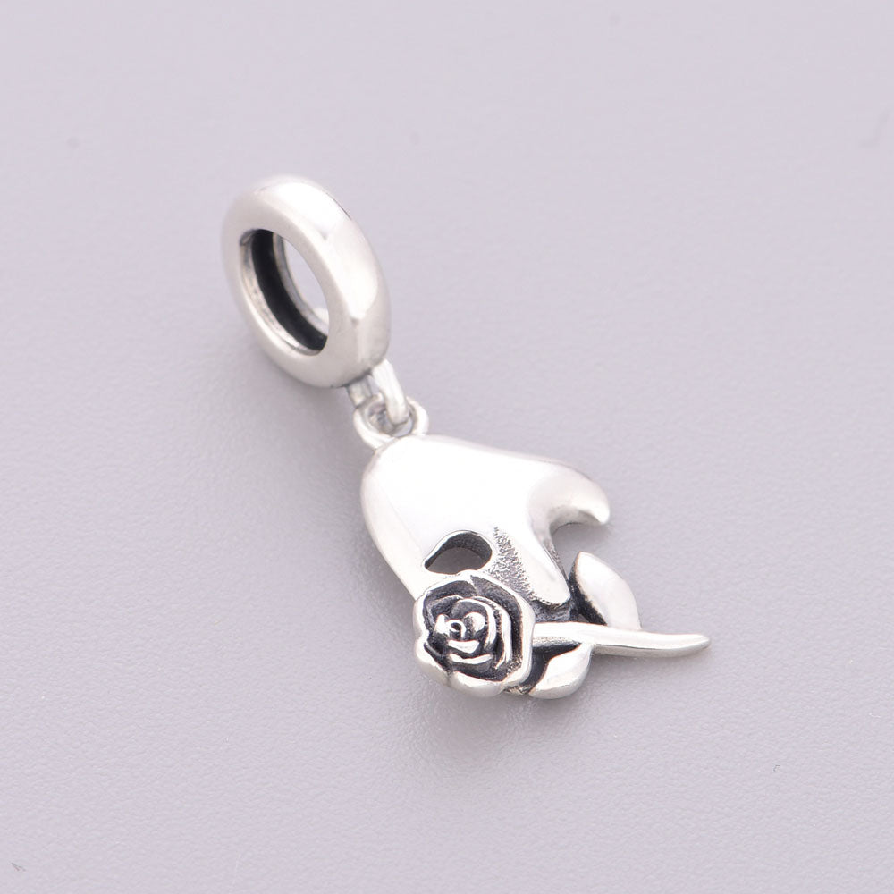 "Phantom Resonance" - 925 Sterling Silver Mask & Rose Dangle Charm