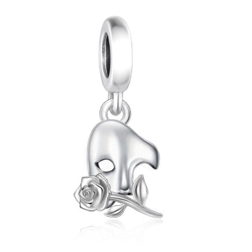 "Phantom Resonance" - 925 Sterling Silver Mask & Rose Dangle Charm