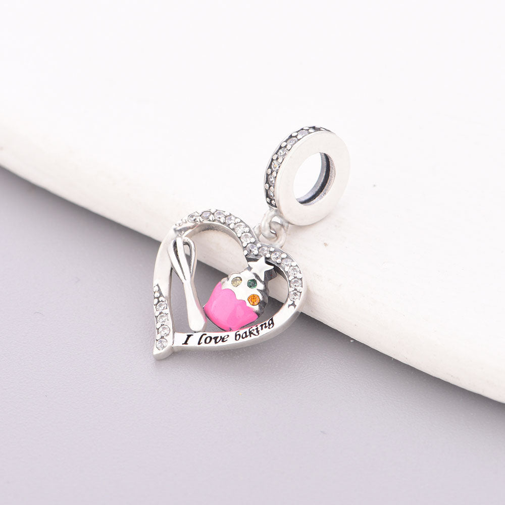 "Baker's Pulse" - 925 Sterling Silver Cupcake & Whisk Heart Dangle Charm