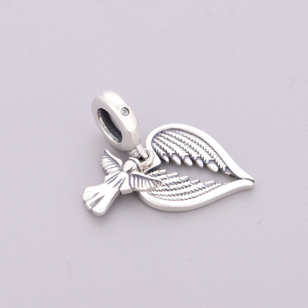 "Guardian's Rhythm" - 925 Sterling Silver Angel Wing Double Dangle Charm