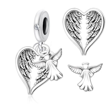 "Guardian's Rhythm" - 925 Sterling Silver Angel Wing Double Dangle Charm