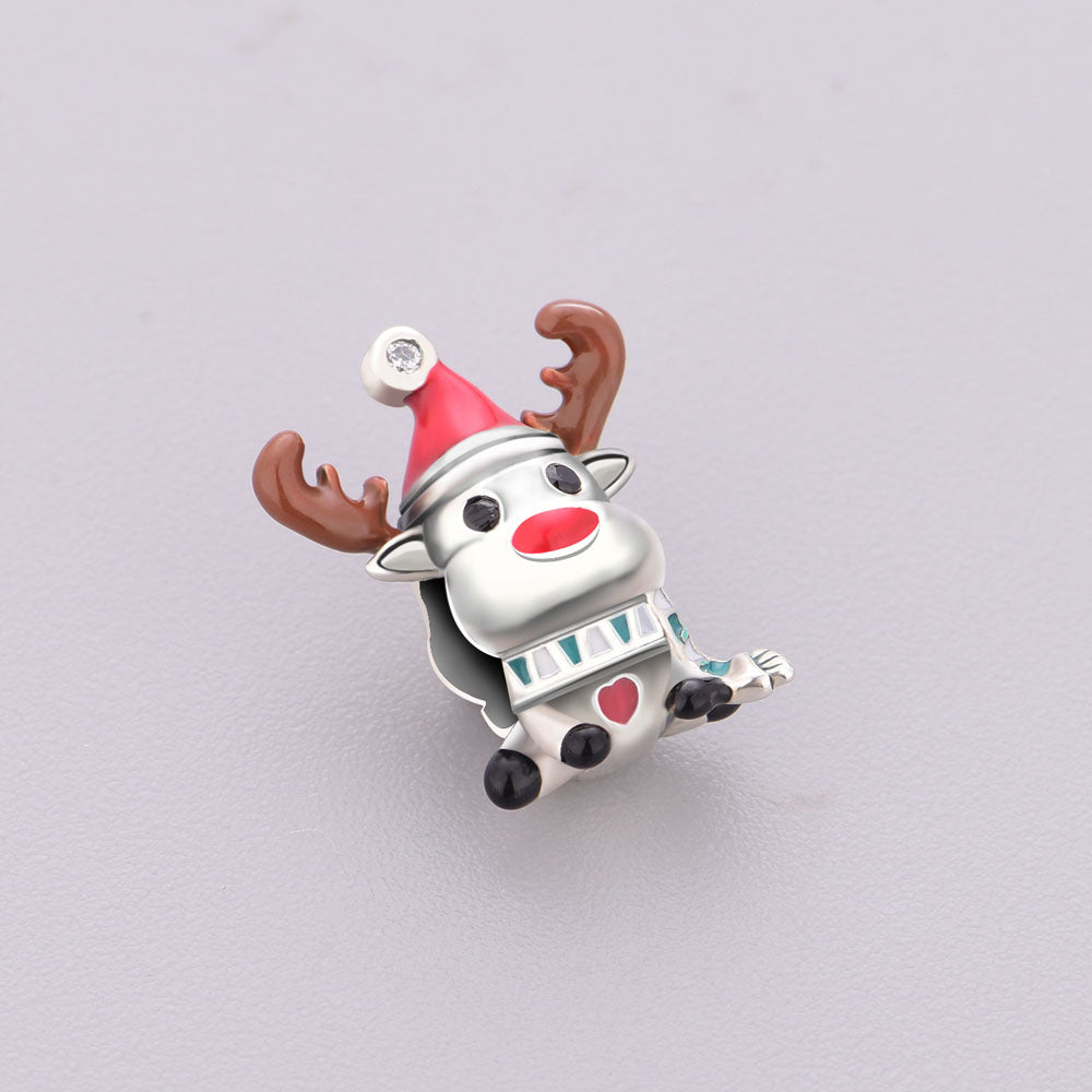 "Festive Spirit" - 925 Sterling Silver Reindeer Holiday Charm