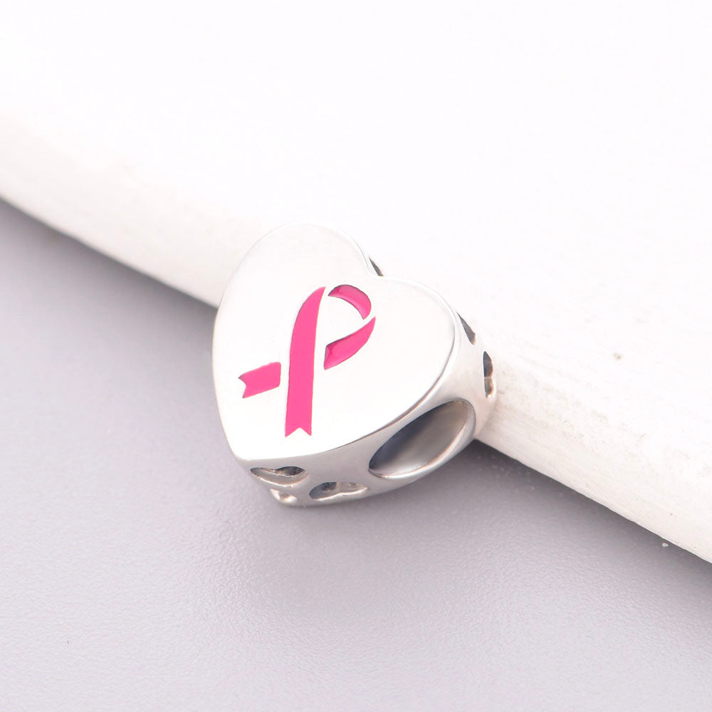 "Rhythm of Hope" - 925 Sterling Silver Pink Ribbon Heart Charm