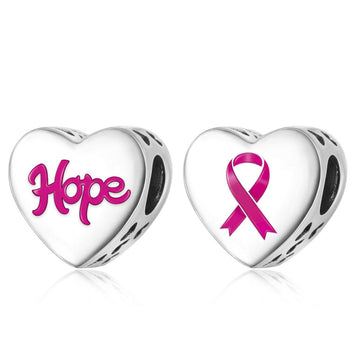 "Rhythm of Hope" - 925 Sterling Silver Pink Ribbon Heart Charm
