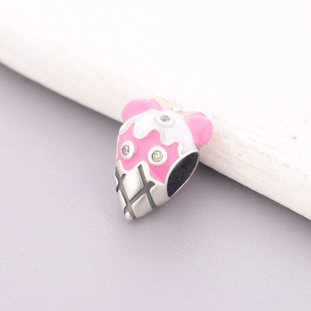 "Sweet Retreat" Ice Cream Bow Bead - 925 Silver & Pink Stellar CZ