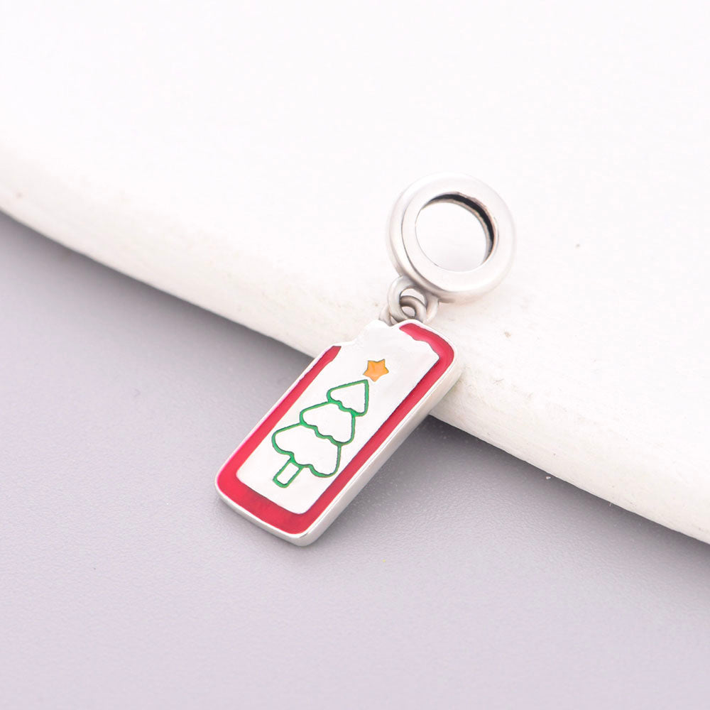 "Gilded Wishes" - 925 Sterling Silver Merry Christmas Card Dangle Charm