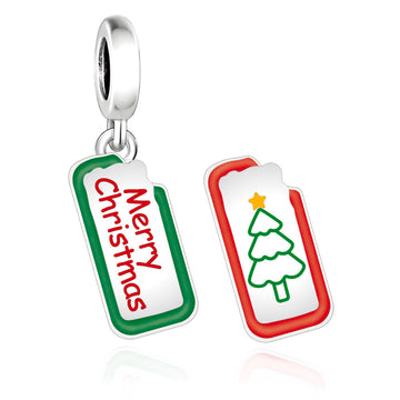 "Gilded Wishes" - 925 Sterling Silver Merry Christmas Card Dangle Charm