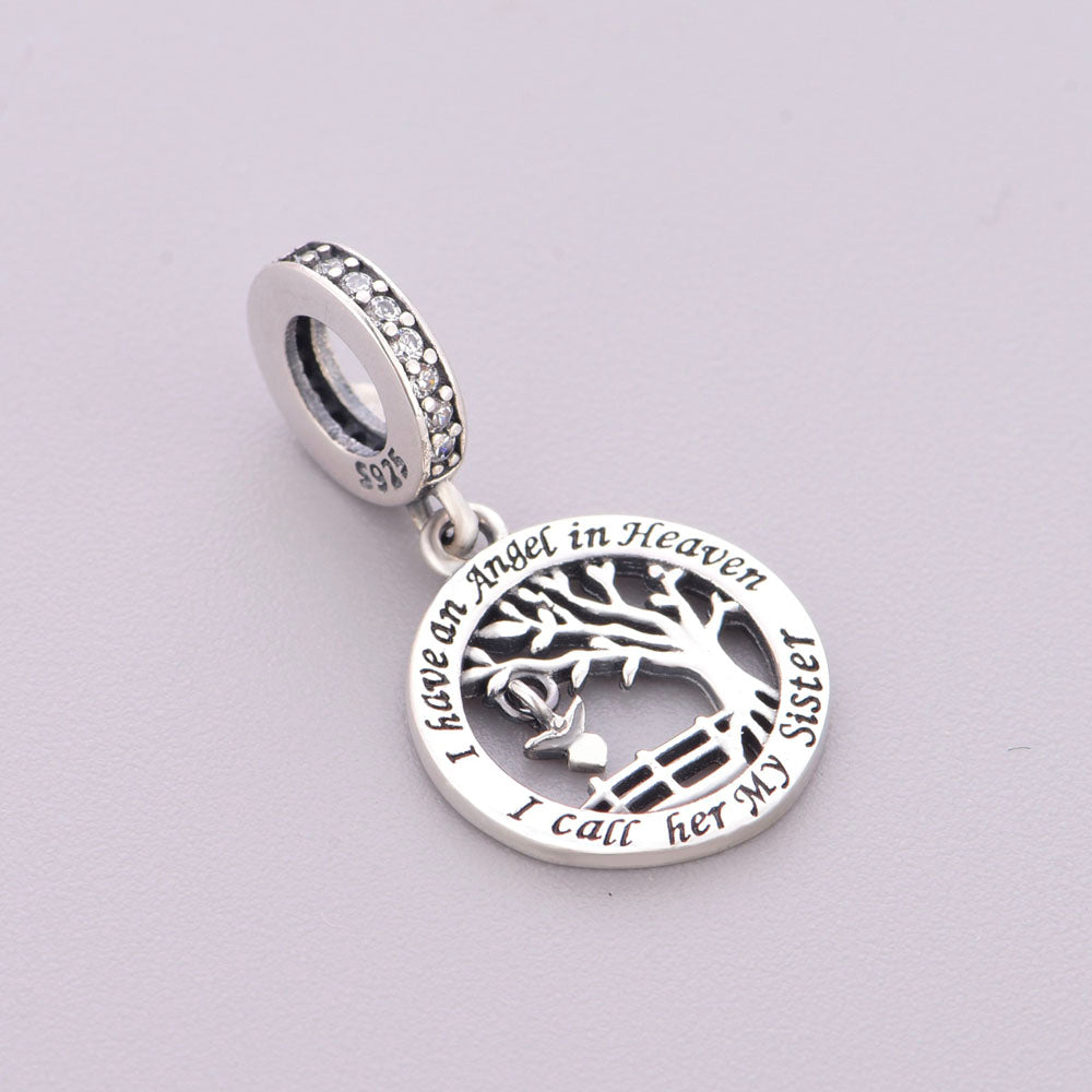 "Sister's Wings" - 925 Sterling Silver Tree of Life Angel Dangle Charm