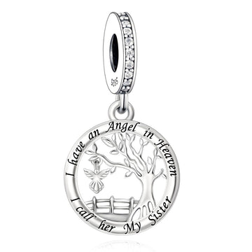 "Sister's Wings" - 925 Sterling Silver Tree of Life Angel Dangle Charm
