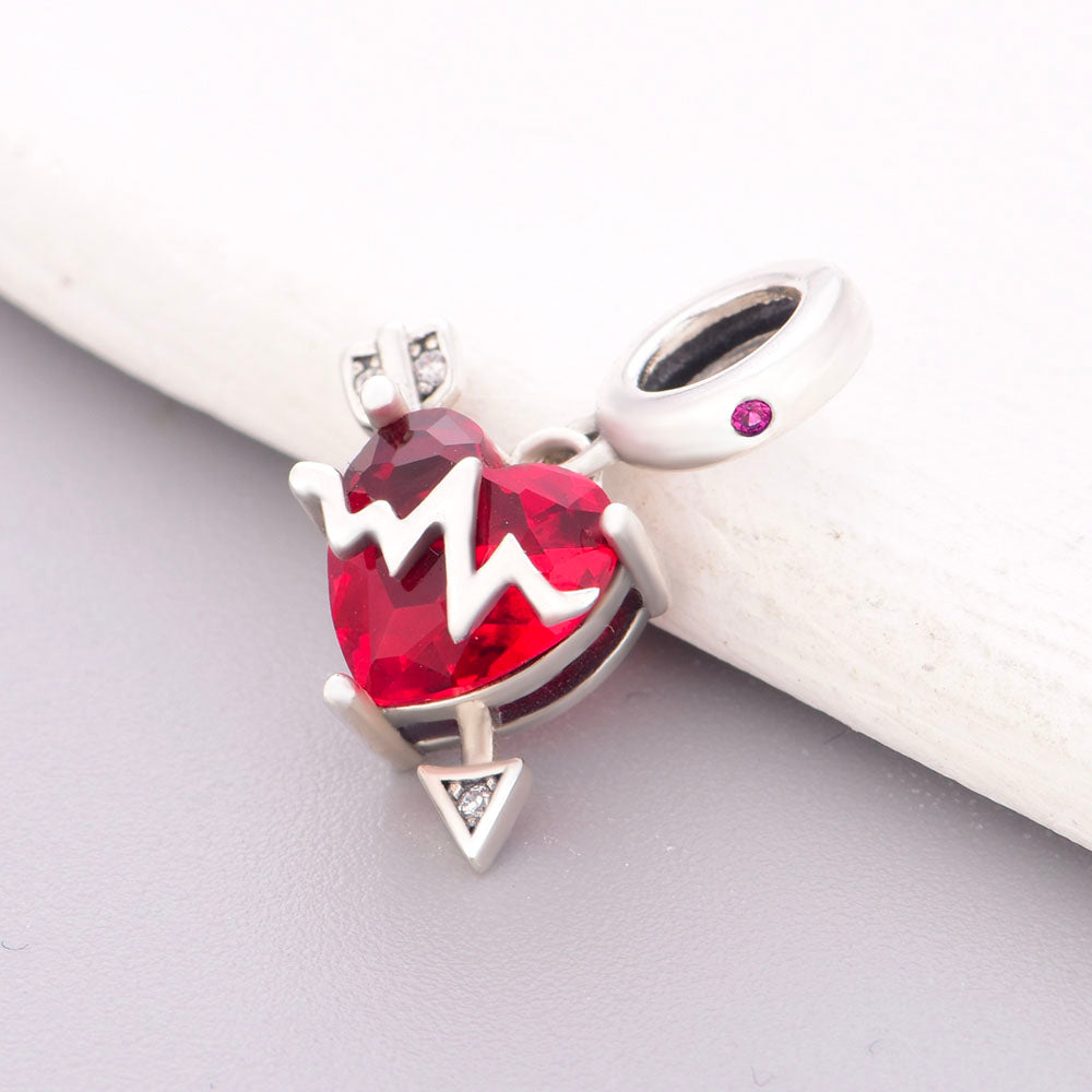 "Cupid's Resonance" - 925 Sterling Silver Heart & Arrow Pulse Dangle Charm