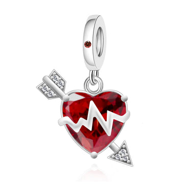 "Cupid's Resonance" - 925 Sterling Silver Heart & Arrow Pulse Dangle Charm
