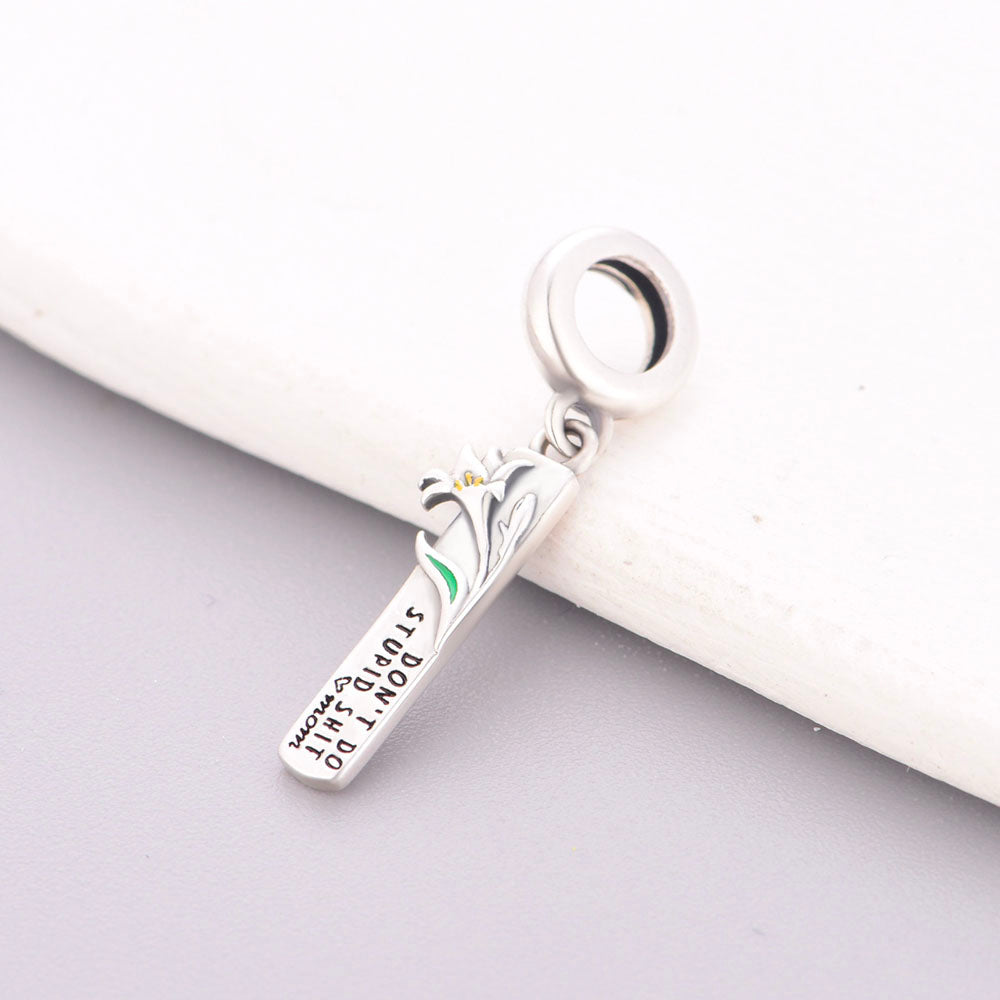 "Mother’s Guidance" - 925 Sterling Silver Lily Bar Message Dangle Charm