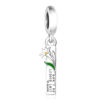 "Mother’s Guidance" - 925 Sterling Silver Lily Bar Message Dangle Charm