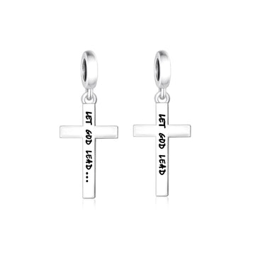 "Divine Guidance" - 925 Sterling Silver Let God Lead Cross Dangle Charm