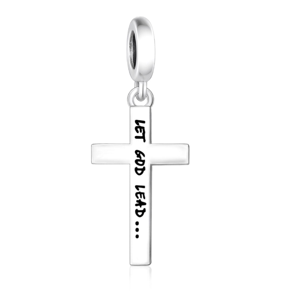 "Divine Guidance" - 925 Sterling Silver Let God Lead Cross Dangle Charm