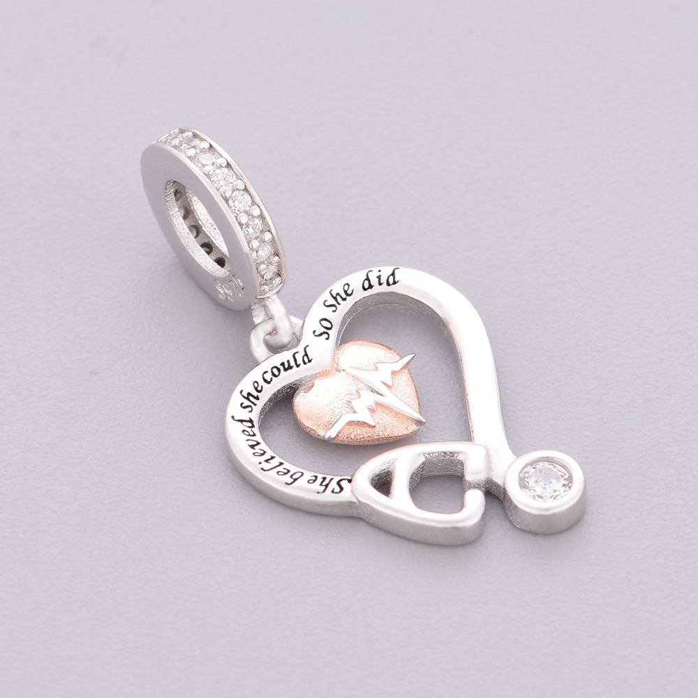 "Healing Rhythm" - 925 Sterling Silver Stethoscope Heart Dangle Charm
