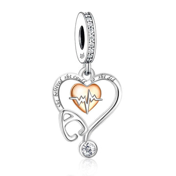 "Healing Rhythm" - 925 Sterling Silver Stethoscope Heart Dangle Charm