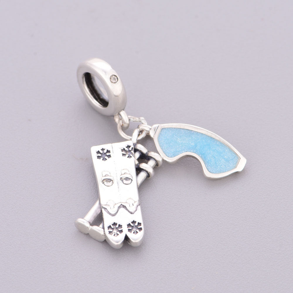 "Alpine Pulse" - 925 Sterling Silver Skis, Poles & Goggles Triple Dangle Charm