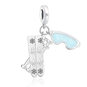 "Alpine Pulse" - 925 Sterling Silver Skis, Poles & Goggles Triple Dangle Charm
