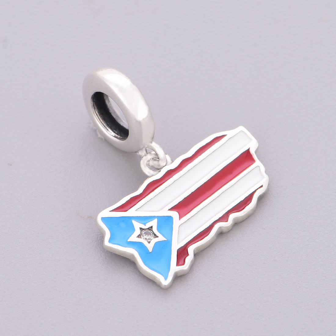 Silver Puerto Rico Map & Flag Charm