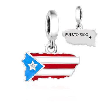 Breloque argentée carte et drapeau de Porto Rico