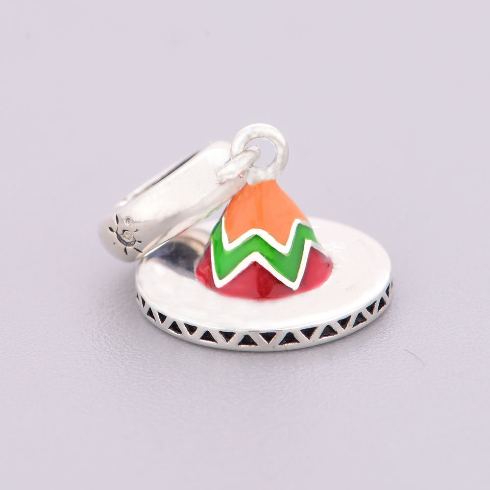 "Fiesta Rhythm" - 925 Sterling Silver Mexican Sombrero Hat Dangle Charm