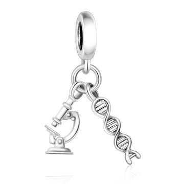 "Genetic Resonance" - 925 Sterling Silver DNA & Microscope Dangle Charm
