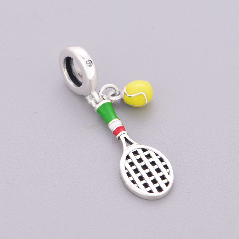 "Court Frequency" - 925 Sterling Silver Tennis Racket & Ball Dangle Charm