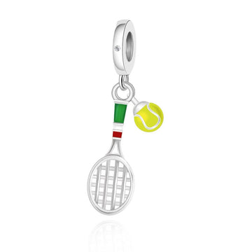 "Court Frequency" - 925 Sterling Silver Tennis Racket & Ball Dangle Charm