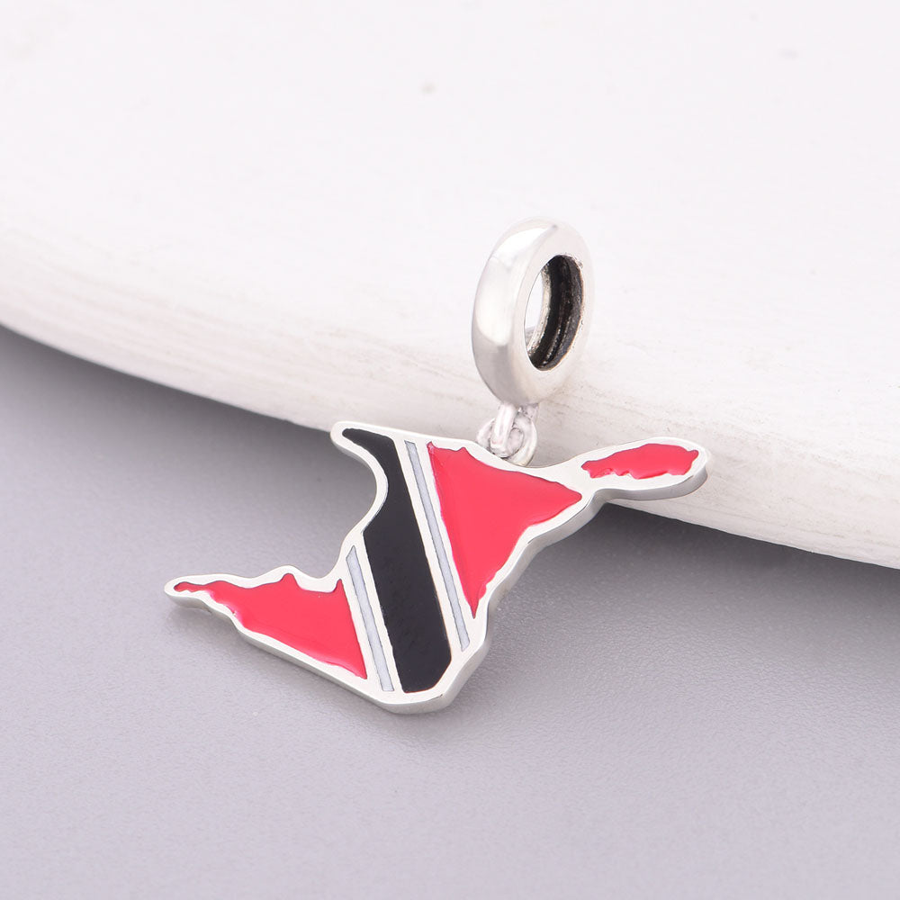 "Trinidad Rhythm" - 925 Sterling Silver Island Map Dangle Charm