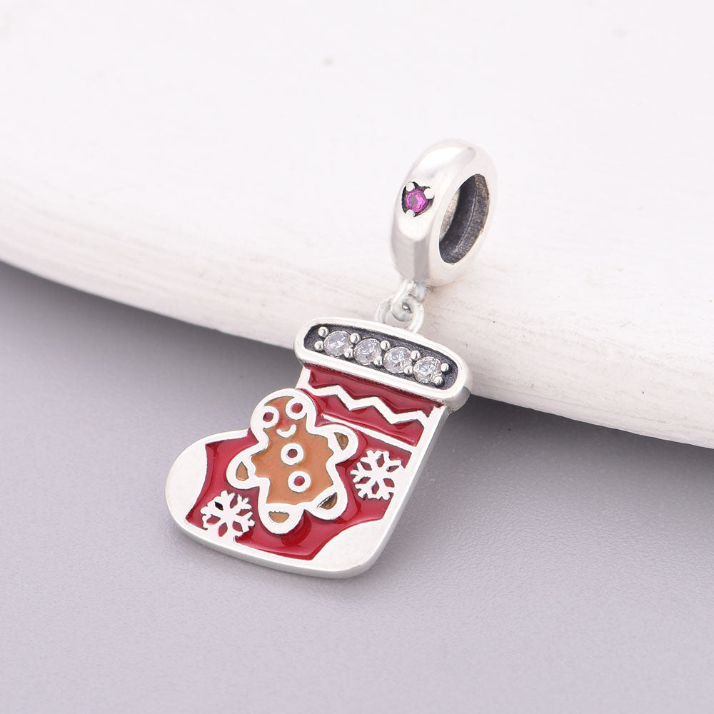 "Gingerbread Joy" - 925 Sterling Silver Christmas Stocking Dangle Charm