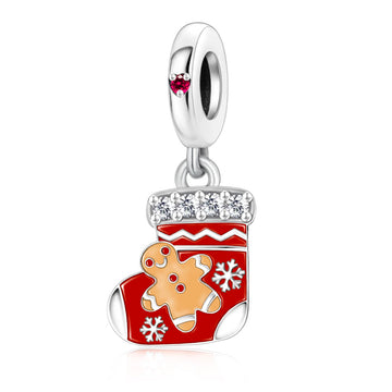 "Gingerbread Joy" - 925 Sterling Silver Christmas Stocking Dangle Charm