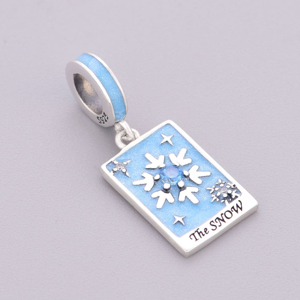 "Glacial Omen" - 925 Sterling Silver Snowflake Tarot Card Dangle Charm
