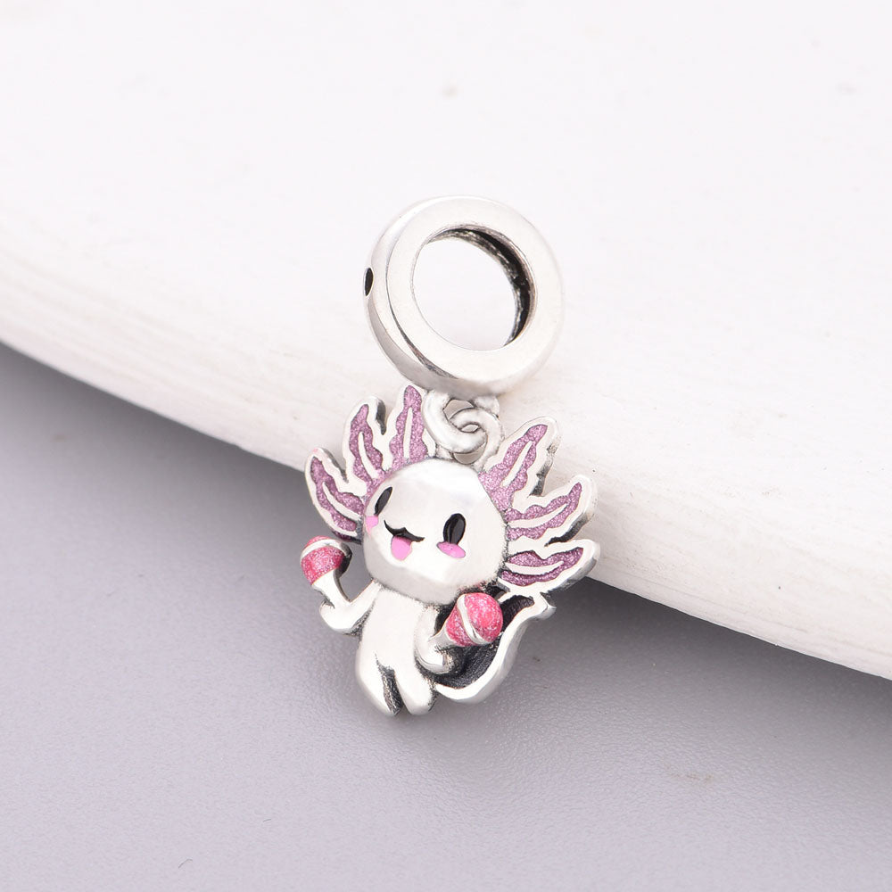 "Axolotl Aura" - 925 Sterling Silver Cute Pink Salamander Dangle Charm