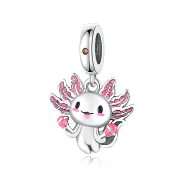 "Axolotl Aura" - 925 Sterling Silver Cute Pink Salamander Dangle Charm
