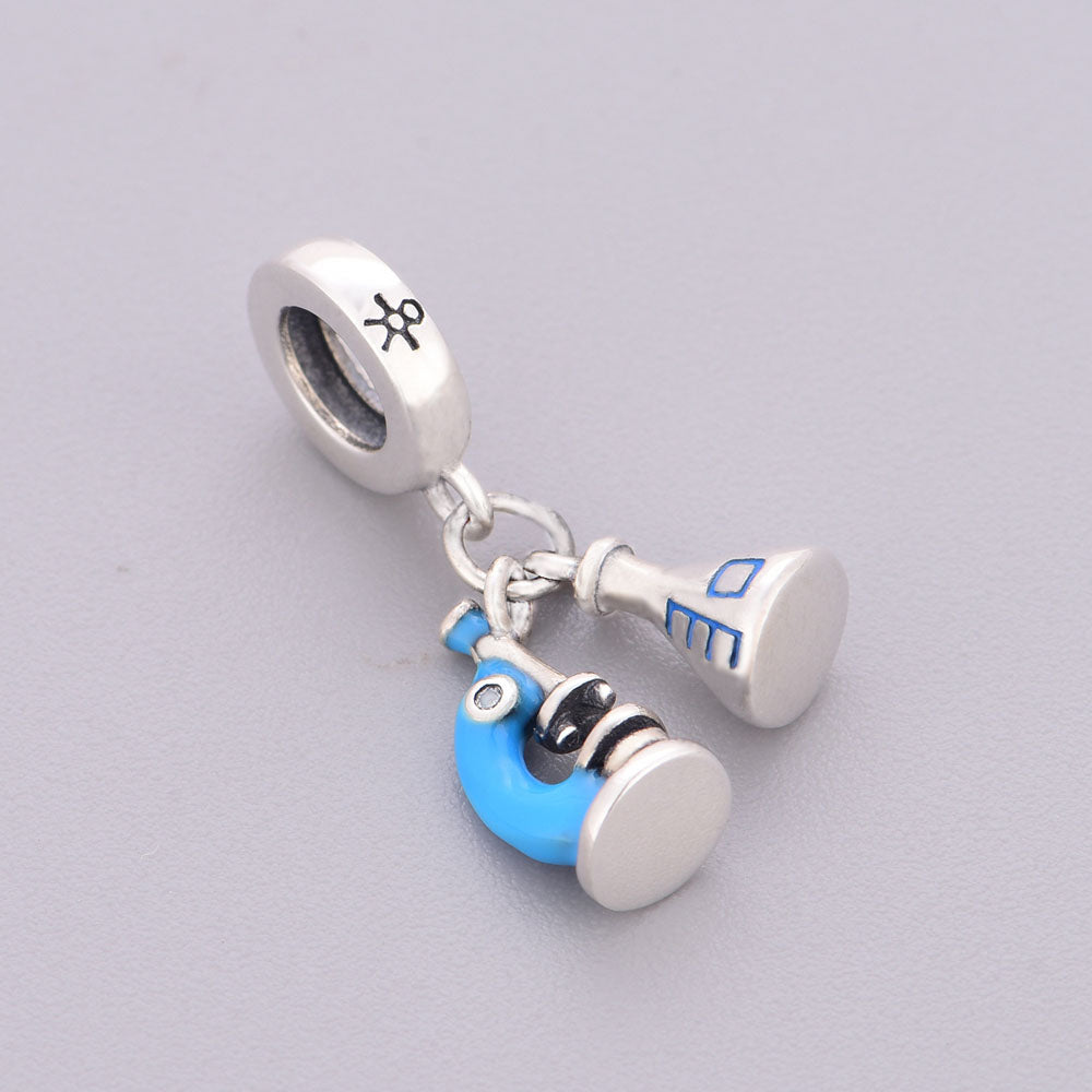 "Scientific Pulse" - 925 Sterling Silver Microscope and Flask Dangle Charm