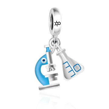 "Scientific Pulse" - 925 Sterling Silver Microscope and Flask Dangle Charm