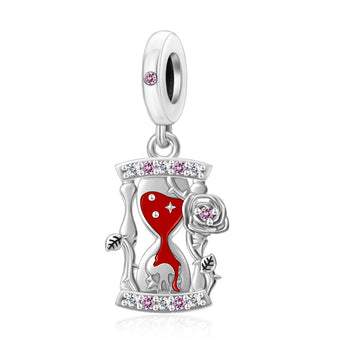 "Eternal Grains" - 925 Sterling Silver Hourglass Rose Skull Dangle Charm