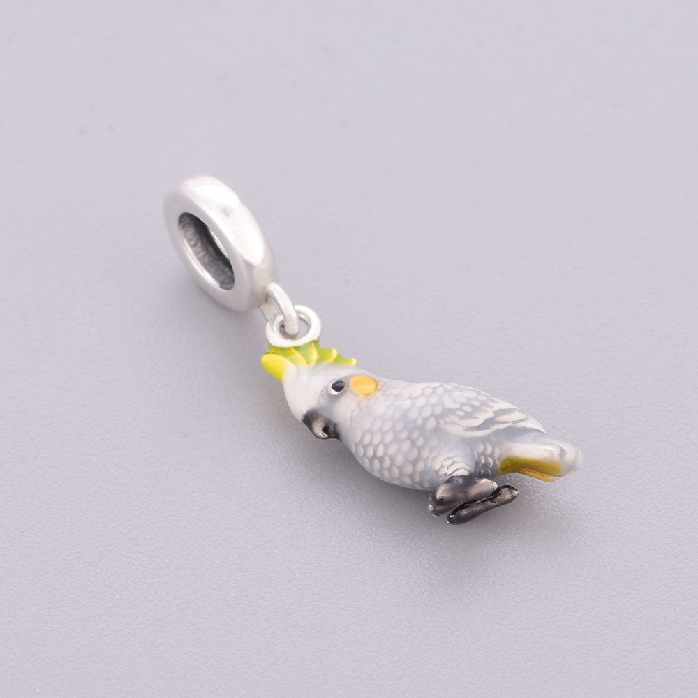 "Tropical Echo" - 925 Sterling Silver Exotic Parrot Cockatoo Dangle Charm