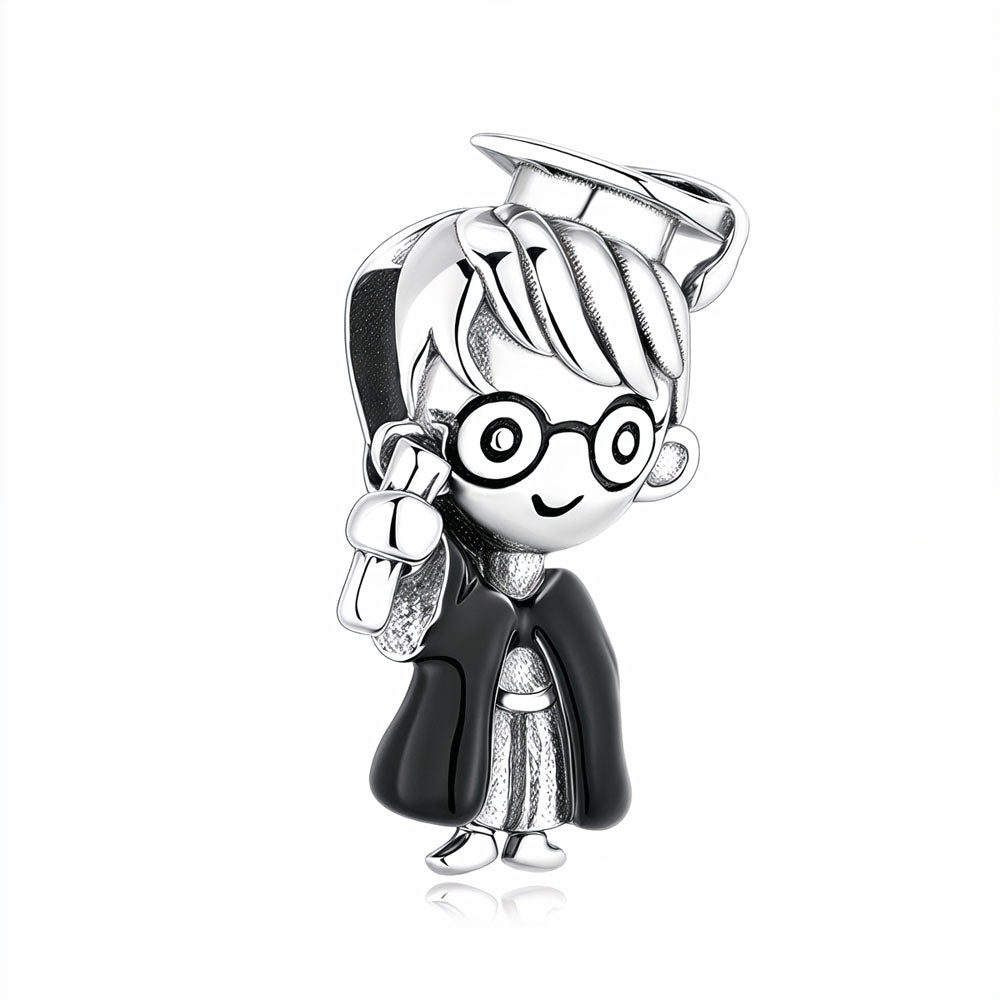 "Little Achiever" Graduation Boy & Girl Charm - 925 Sterling Silver