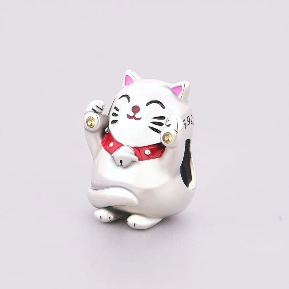 "Prosperity Pulse" - 925 Sterling Silver Lucky Beckoning Cat Charm